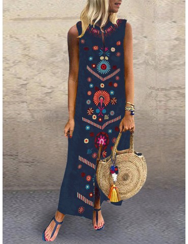 Bohemian Floral Print V-neck Split Plus Size Maxi Dress