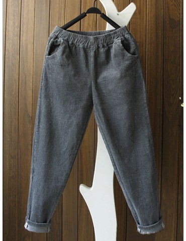Casual Solid Color Corduroy Pants for Women