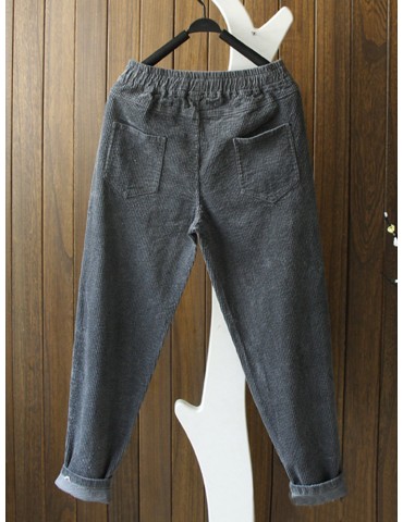 Casual Solid Color Corduroy Pants for Women