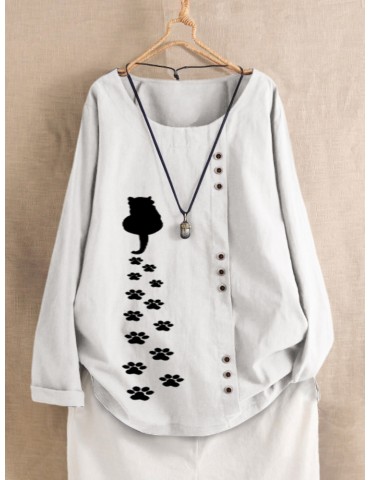 Cartoon Cat Claw Long Sleeve Plus Size T-shirt