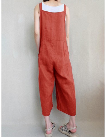 Casual Pure Color Strap Plus Size Jumpsuit with Pockets