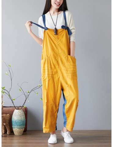 Casual Embroidered Printed Denim Jumpsuits  for Women