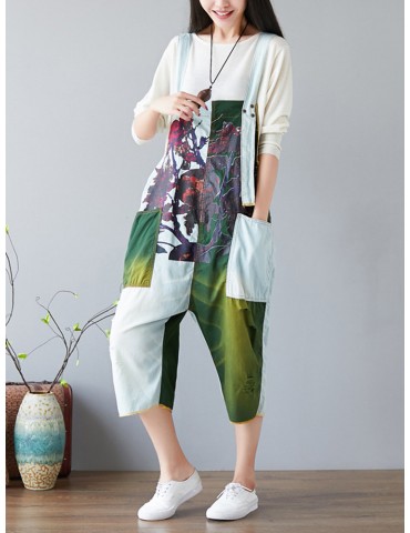 Casual Printed Colorblocked  Denim Strap Jumpsuits for Women