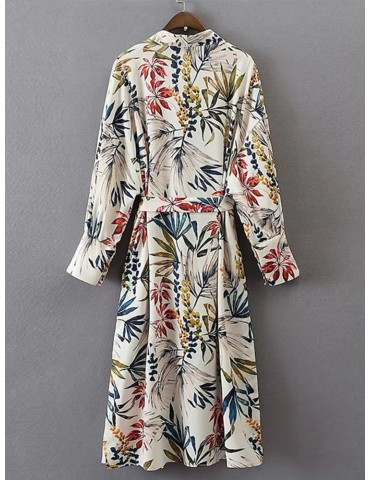 Bohemian Floral Print Long Sleeve Plus Size Kimono with Belt