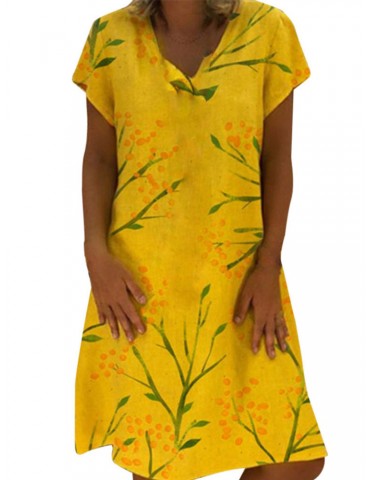Floral Print Summer Short Sleeve V-neck Dress For Women