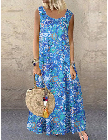 Bohemian Print Straps Sleeveless Maxi Summer Dress
