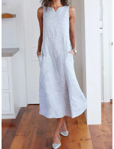 Sleeveless Stripe Patchwork Casual Dress For Women
