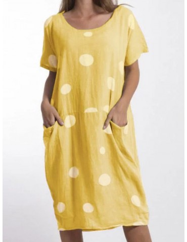 Polka Dot Print Short Sleeve Pockets Casual Dress