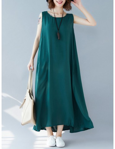 Sleeveless Solid Color Loose Maxi Dress For Women