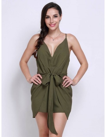 Women Sexy Deep V Camisole Bow Irregular Backless Jumpsuits