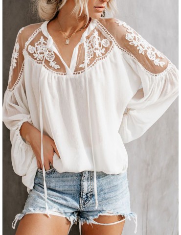 Sexy Perspective V-neck Long Sleeve Blouse