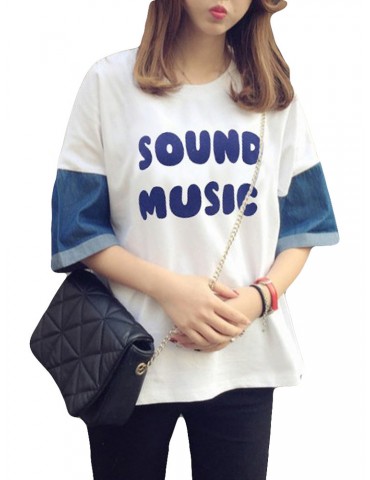 Letters Printed Patchwork Short Sleeve T-shirts