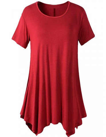 Casual Women Short Sleeve Irregular Hem Pure Color T-shirts