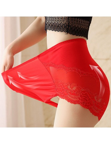 Plus Size High Waist Belly Control Breathable Lace Back Panties