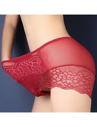 Lace Embroidered Breathable Seamfree Mid Waist Panties