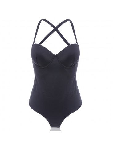 Sexy Hollow Out Criss-Cross Back Belly Control Shapewear Bodysuit