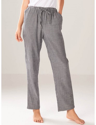 Plus Size Women Pajamas Bottom Cotton Striped Long Casual Sleepwear Panty