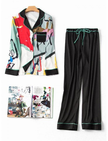 Silk Women Pajamas Suits Print Comfort Home Sleepwear