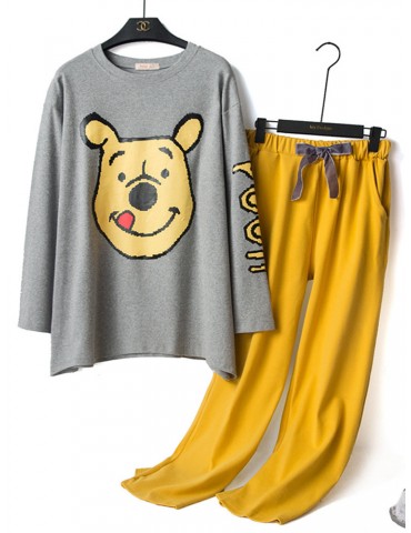 Plus Size Casual Sleepwear Suits Cotton Cartoon Dog Print Long Pajamas
