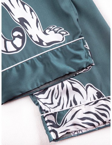 Animal Print Casual Pajamas Bottom Silk Ankle Length Loose Sleepwear Panty