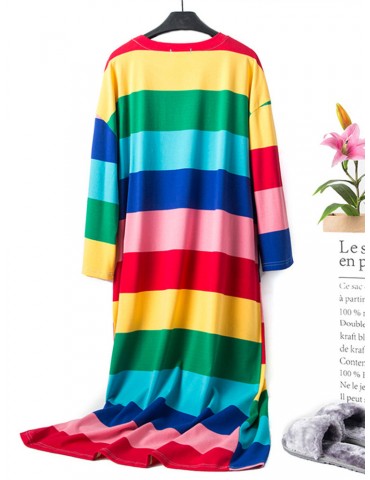 Plus Size Pajamas Cotton Multi-Color Striped Loose Home Casual Summer Autumn Sleepwear