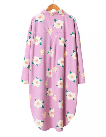 Cotton Women Pajamas Floral Irregualr T-Shirt Nightdress One Piece Sleepwear