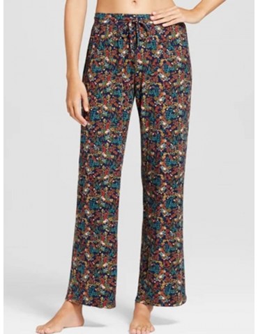 Women Pajamas Pants Floral Lace Leopard Loose Home Long Sleepwear Bottom
