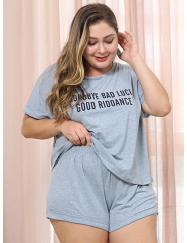 Plus Size Pajamas Short Sets For Women Letters Print Home Sleepwear