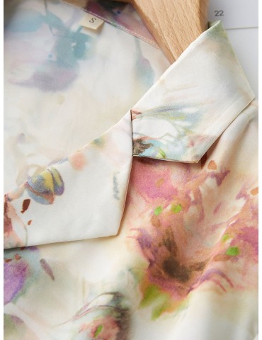 Satin Pajamas Sets For Women Floral Multi-Color Patchwork Comfort Sleepwear