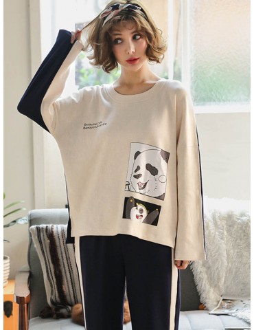 Casual Pajamas For Women Cotton Panda Cartoon Print Sleepwear