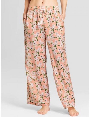 Women Pajamas Pants Floral Plaid Adjusted Waist Long Sleepwear Bottom