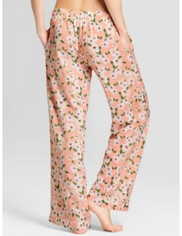 Women Pajamas Pants Floral Plaid Adjusted Waist Long Sleepwear Bottom