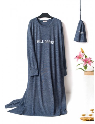 Modal Soft One Piece Pajamas Long Loose Letters Sleepwear