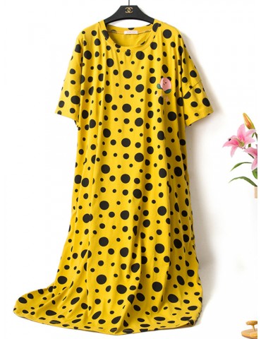 Plus Size Nightgowns Polka Dot Cotton Fruits Print Casual Pajamas