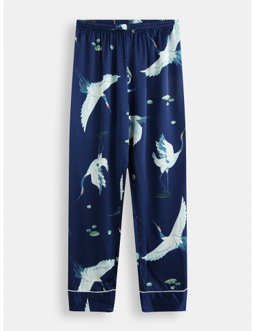 Silk Pajamas For Women Bird Print Loose Sleepwear Panty