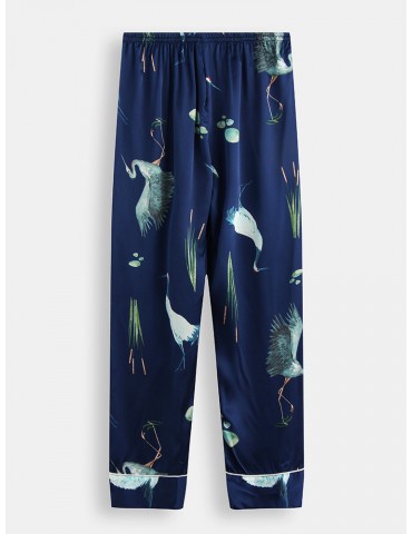 Silk Pajamas For Women Bird Print Loose Sleepwear Panty