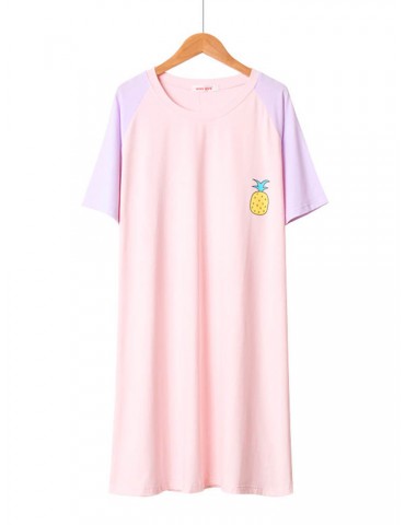Plus Size Women Pajamas Cotton Fruits Print Loose Short Sleeves T-Shirt Nightdress