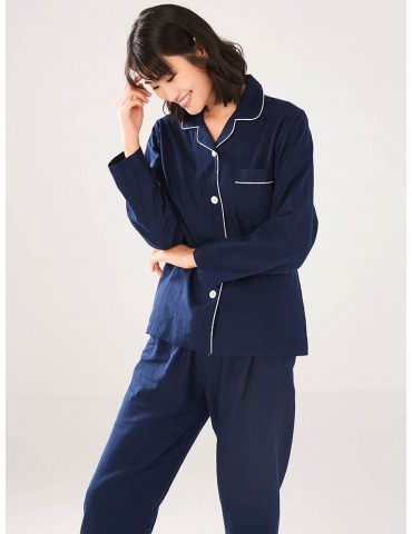 Linen Women Pajamas Sets Cotton Long Home Solid Color Sleepwear