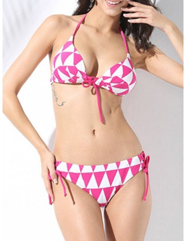 Women Sexy Halter Wireless Bikini Set Triangle Geometry Backless Swimwear