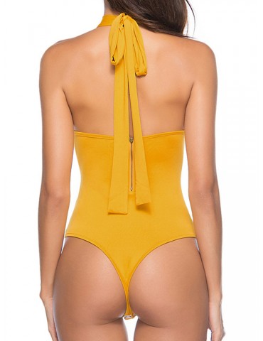 Sexy Backless Lace Up Solid Color One Piece Swimwear For Women