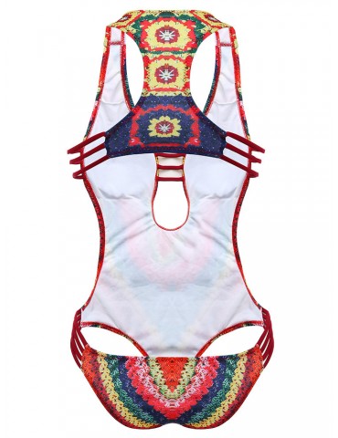 Digital Printing Rainbow Criss Cross Sexy Monokini Swimsuits For Women