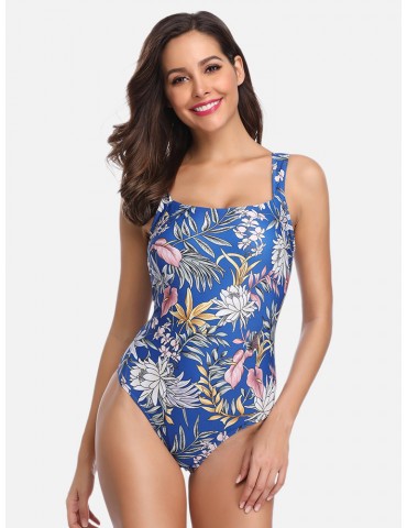 Floral Print Wireless One Piece Swimsuit