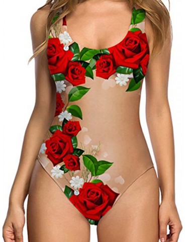 Sexy Cat Fruits Floral Printing Backless Monokini Swimsuits For Women