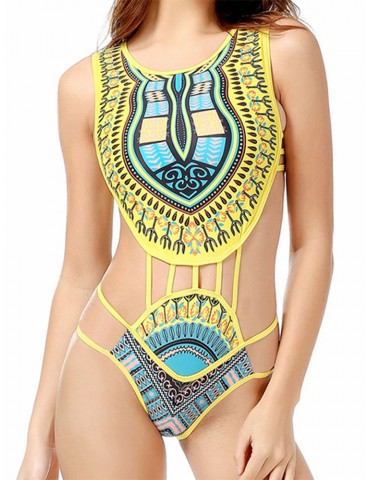 Sexy Floral Printed Wireless One Piece Swimsuit For Women