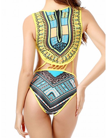 Sexy Floral Printed Wireless One Piece Swimsuit For Women