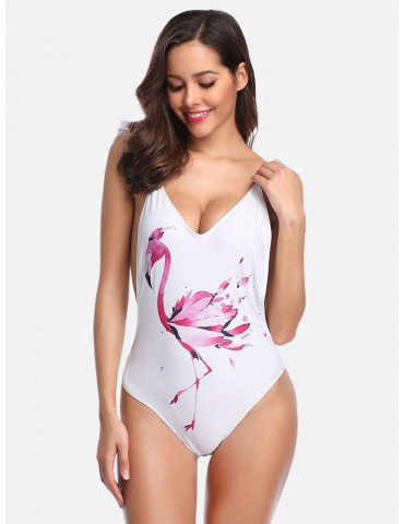 Floral Animal Print V Neck Backless One Piece Sexy Swimwear For Women