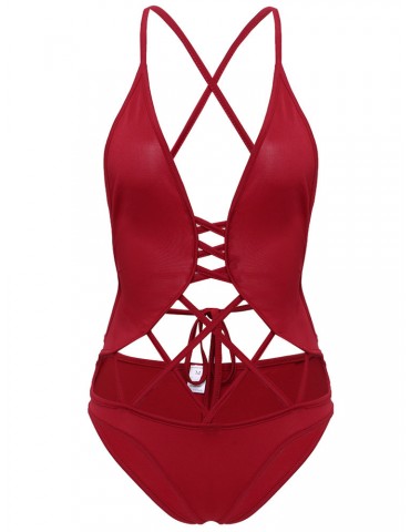 Sexy Hollow Out Criss Cross String Backless Monokini Swimsuits For Women