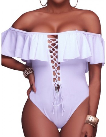 Flounces Front Hollow Out Swimsuits Spaghetti Straps Backless Monokini