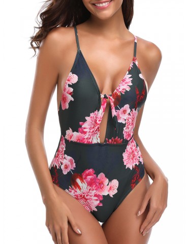 Printed Backless Cover Belly Slimming One Piece Swimwear For Women