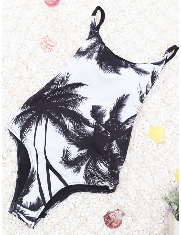 Leaves Printed Backless Sliming One Piece Swimwear For Women